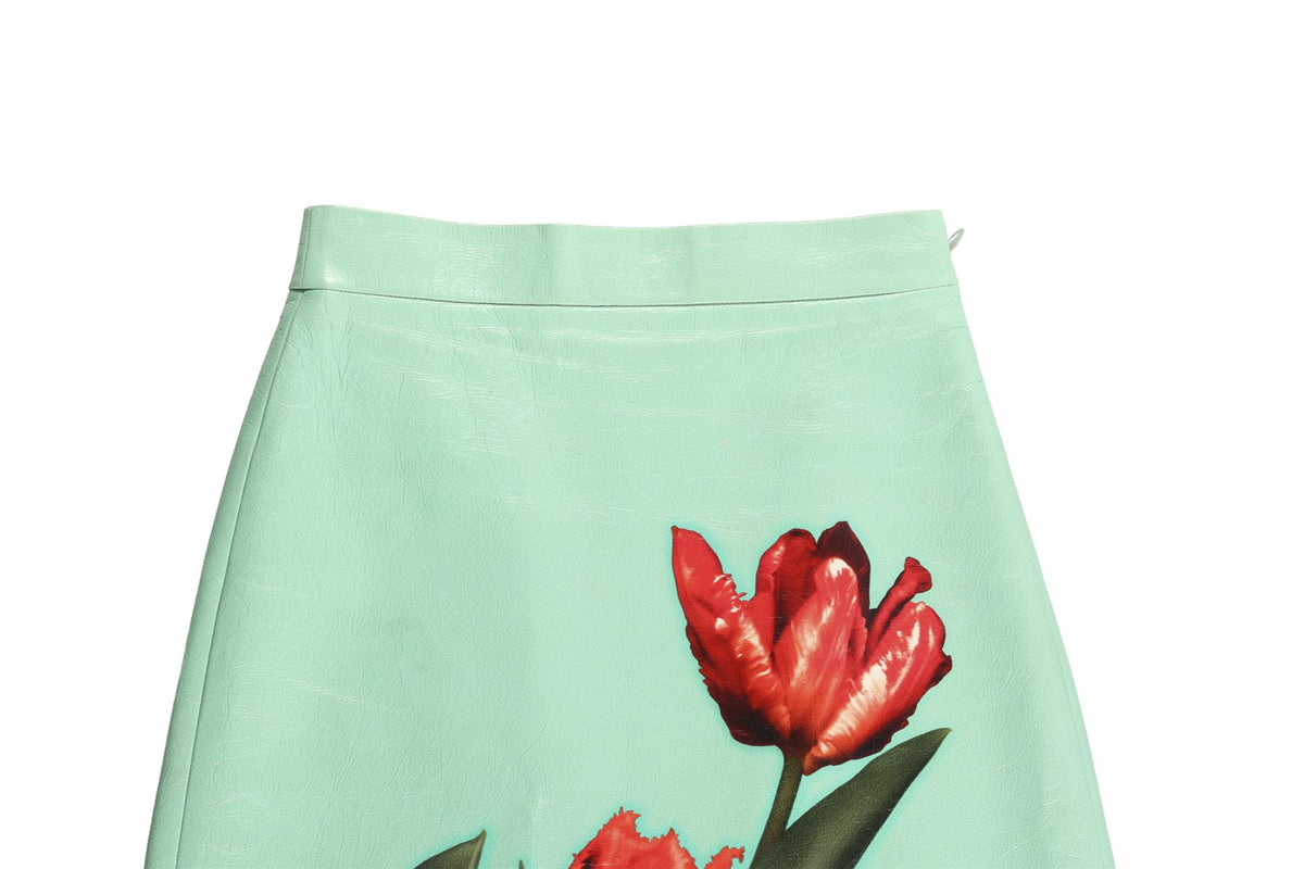 PRADA GREEN LEATHER MIDI SKIRT IT 36 UK 4