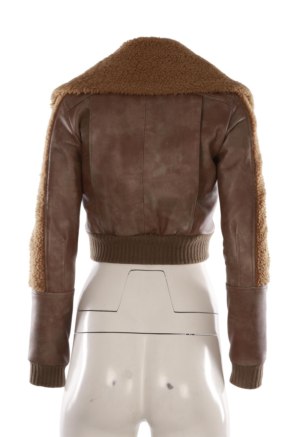 GREEN SHEARLING AND LEATHER JACKET