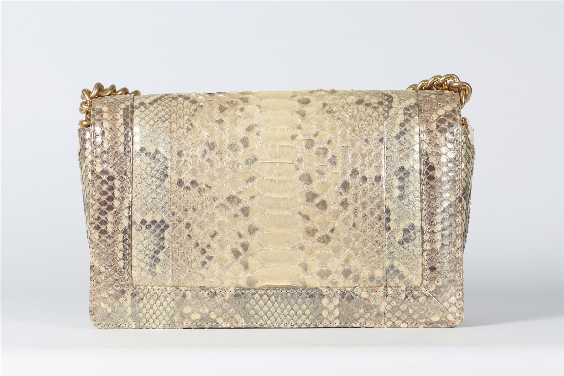 CHANEL GOLD 2014 BOY MEDIUM PYTHON AND LEATHER SHOULDER BAG