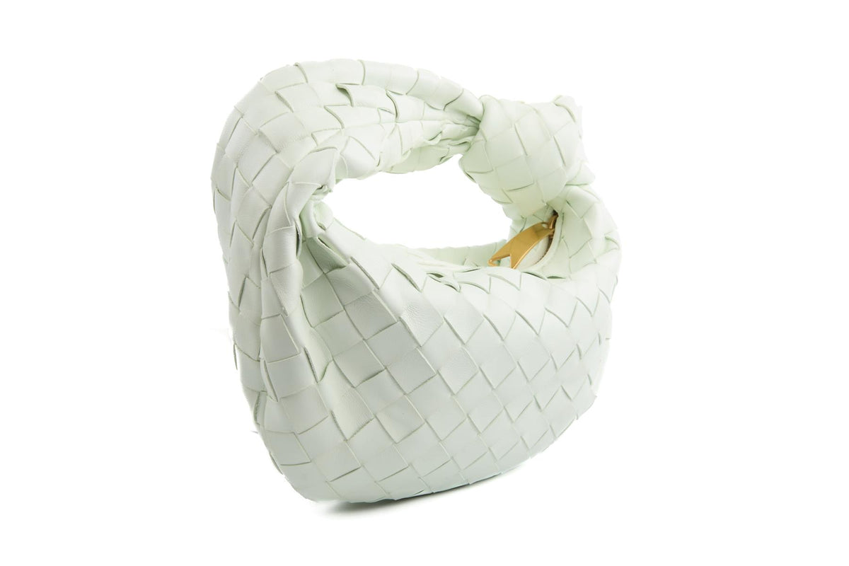 BOTTEGA VENETA GREEN JODIE MINI INTRECCIATO LEATHER TOTE BAG