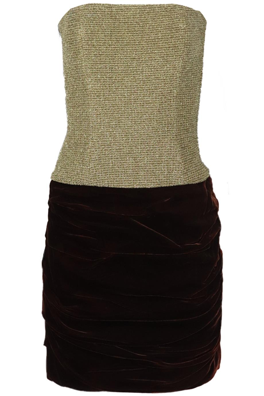 LANVIN VINTAGE STRAPLESS RUCHED VELVET MINI DRESS FR 40 UK 12