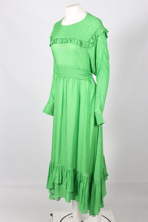 PREEN BY THORNTON BREGAZZI GREEN SATIN MAXI DRESS LARGE