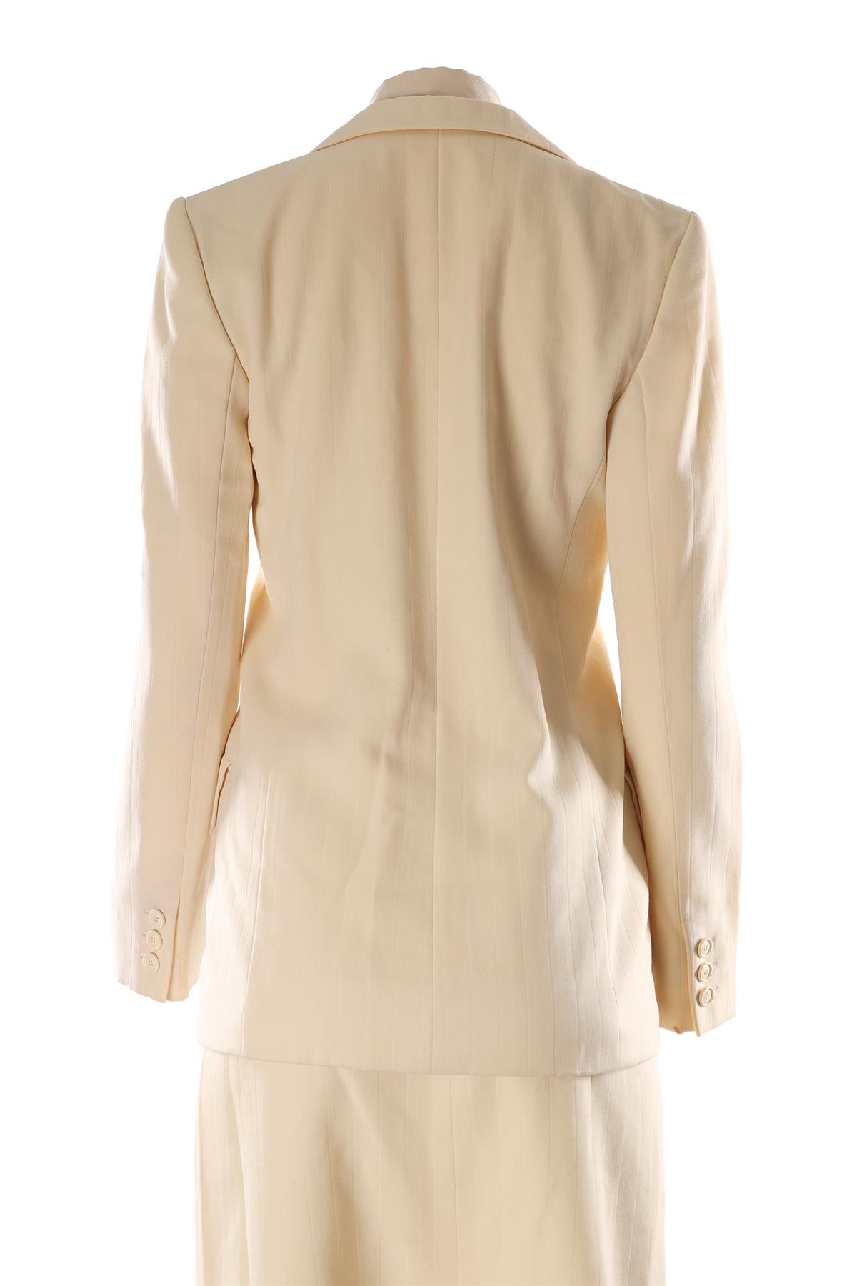 CHRISTIAN DIOR IVORY 1977 WOOL BLAZER, SHIRT AND SKIRT SET