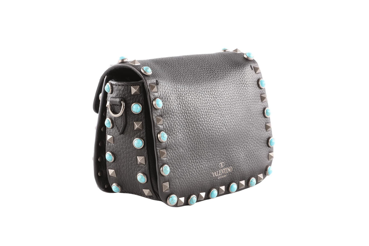 VALENTINO GARAVANI BLACK ROCKSTUD LEATHER CROSSBODY BAG