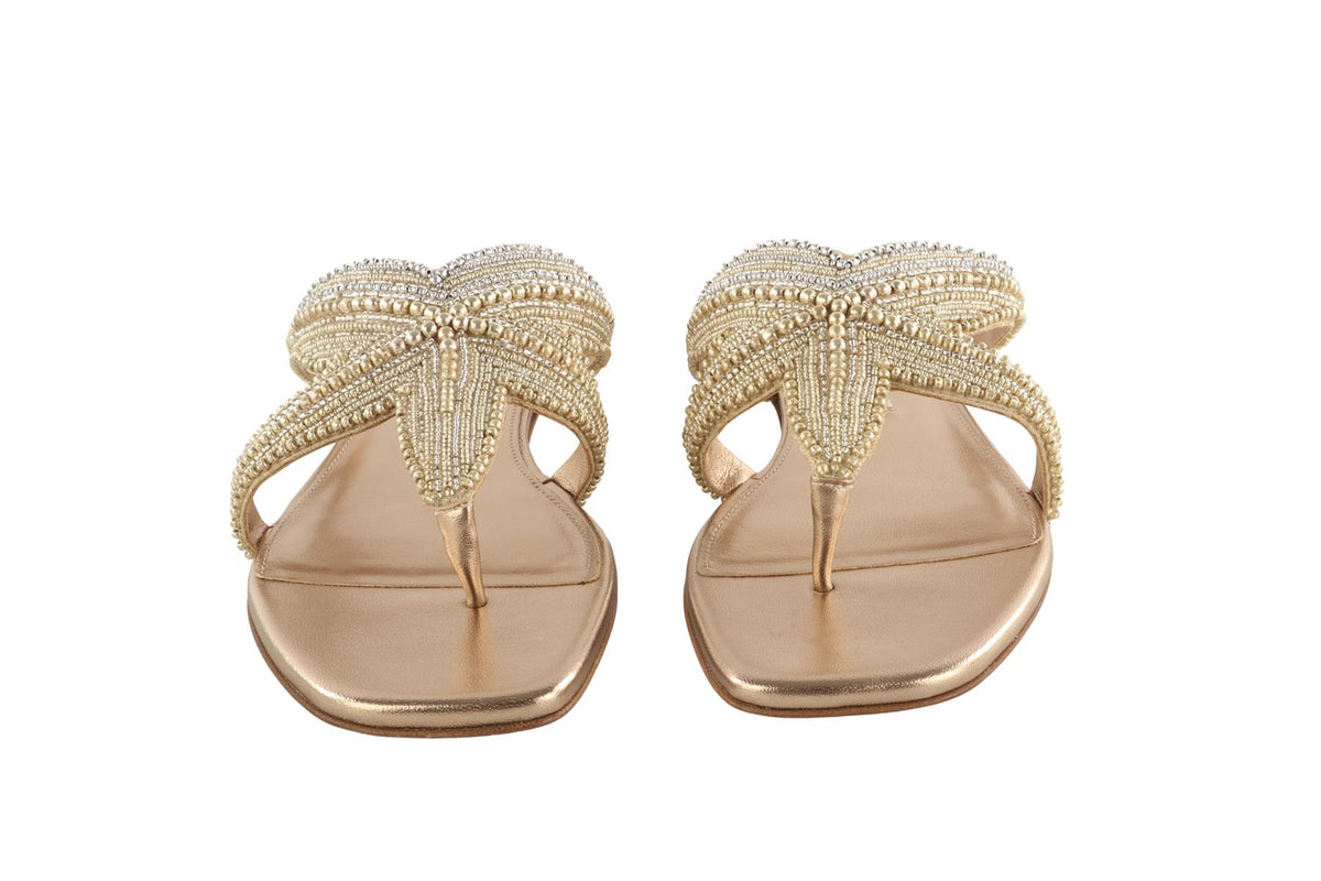 AQUAZZURA GOLD REEF STAR LEATHER SANDALS EU 37 UK 4 US 7