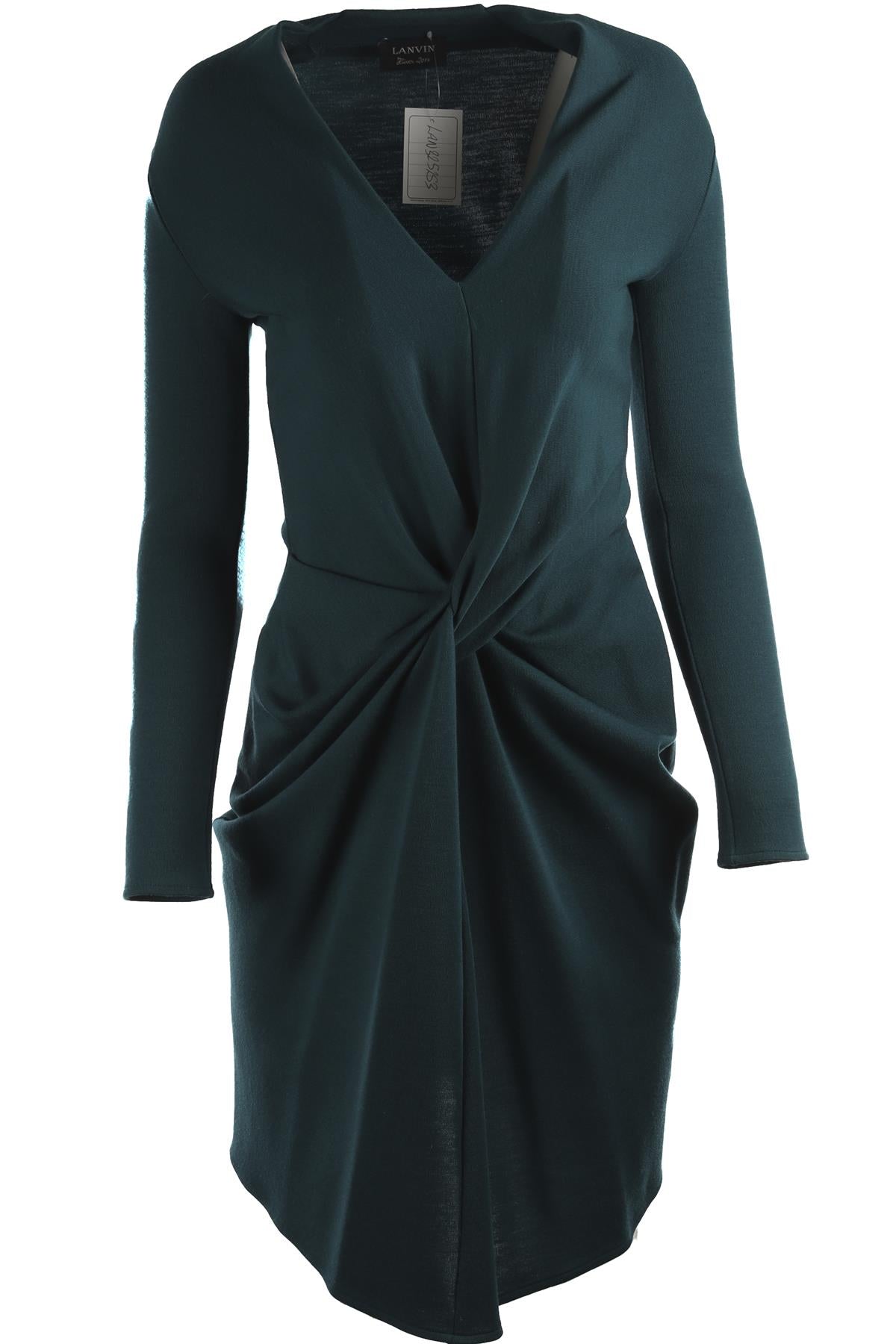 LANVIN GREEN WOOL MIDI DRESS FR 36 UK 8