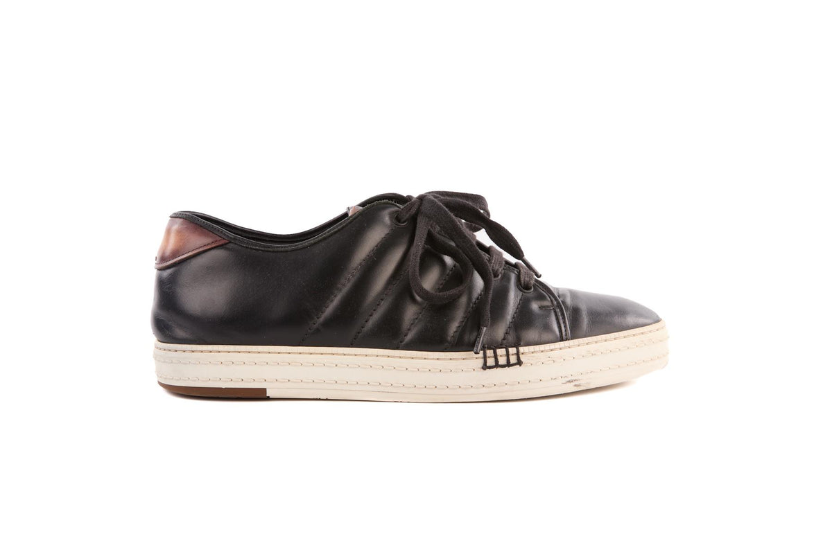 BERLUTI BLACK MEN'S LEATHER SNEAKERS UK 8.5 EU 42.5 US 9.5