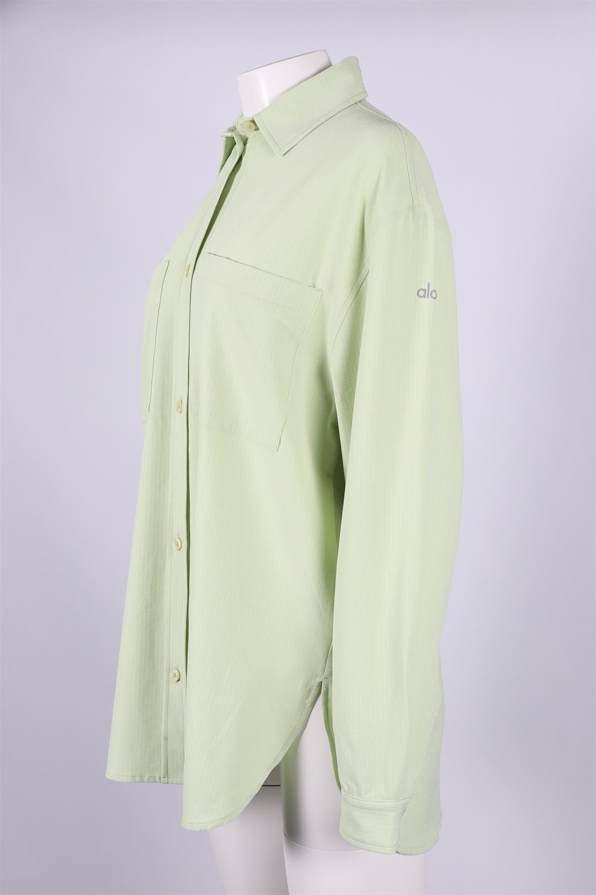 ALO YOGA LIME GREEN CREPE SHIRT SMALL