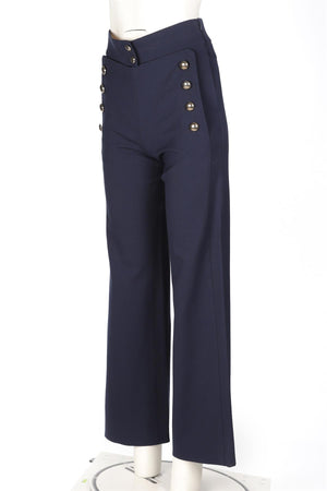 CHLOÉ NAVY WOOL WIDE LEG PANTS FR 34 UK 6