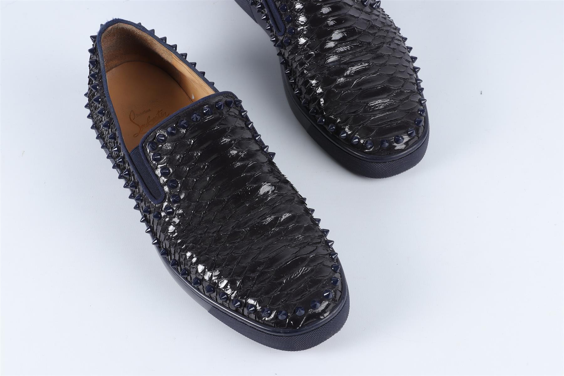 CHRISTIAN LOUBOUTIN NAVY MEN'S SPIKED PYTHON SNEAKERS EU 43 UK 9 US 10