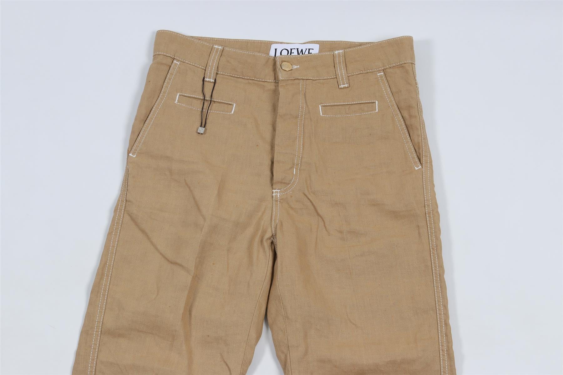 LOEWE BEIGE LINEN STRAIGHT LEG TROUSERS FR 36 UK 8