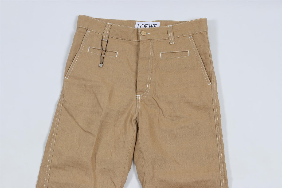 LOEWE BEIGE LINEN STRAIGHT LEG TROUSERS FR 36 UK 8