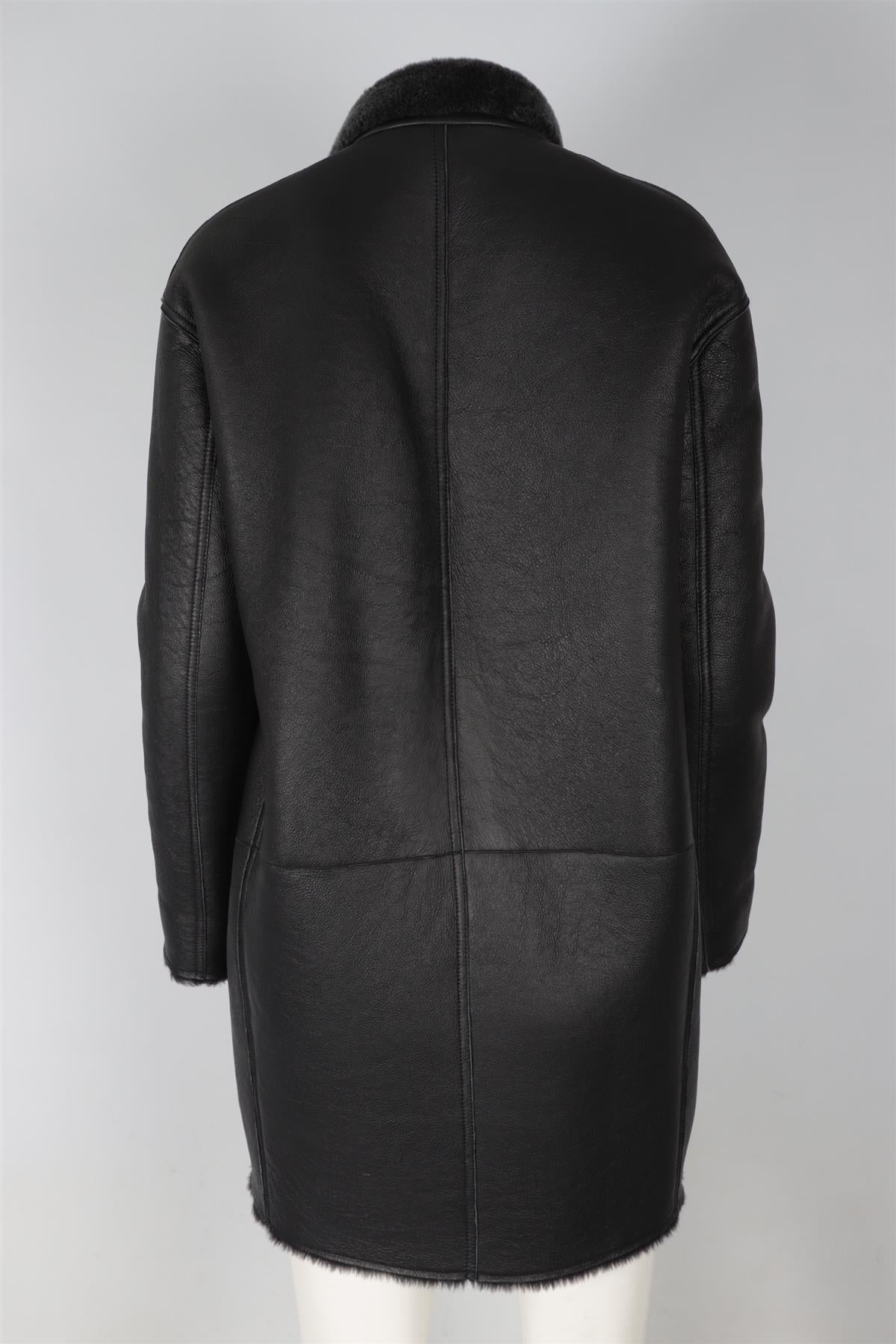 CELINE GREY SHEARLING AND LEATHER COAT FR 36 UK 8