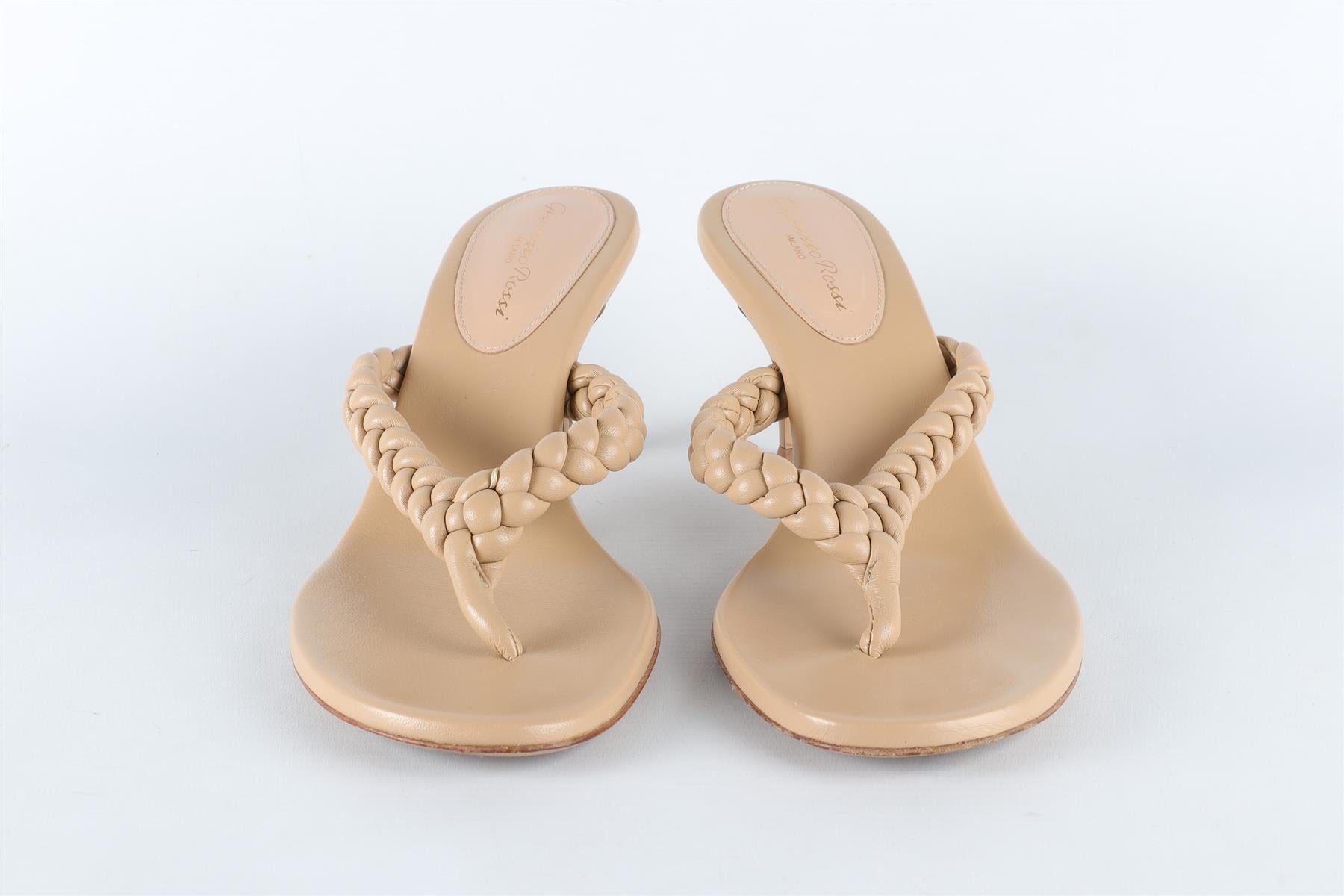 GIANVITO ROSSI NUDE LEATHER THONG SANDALS EU 39.5 UK 6.5 US 9.5