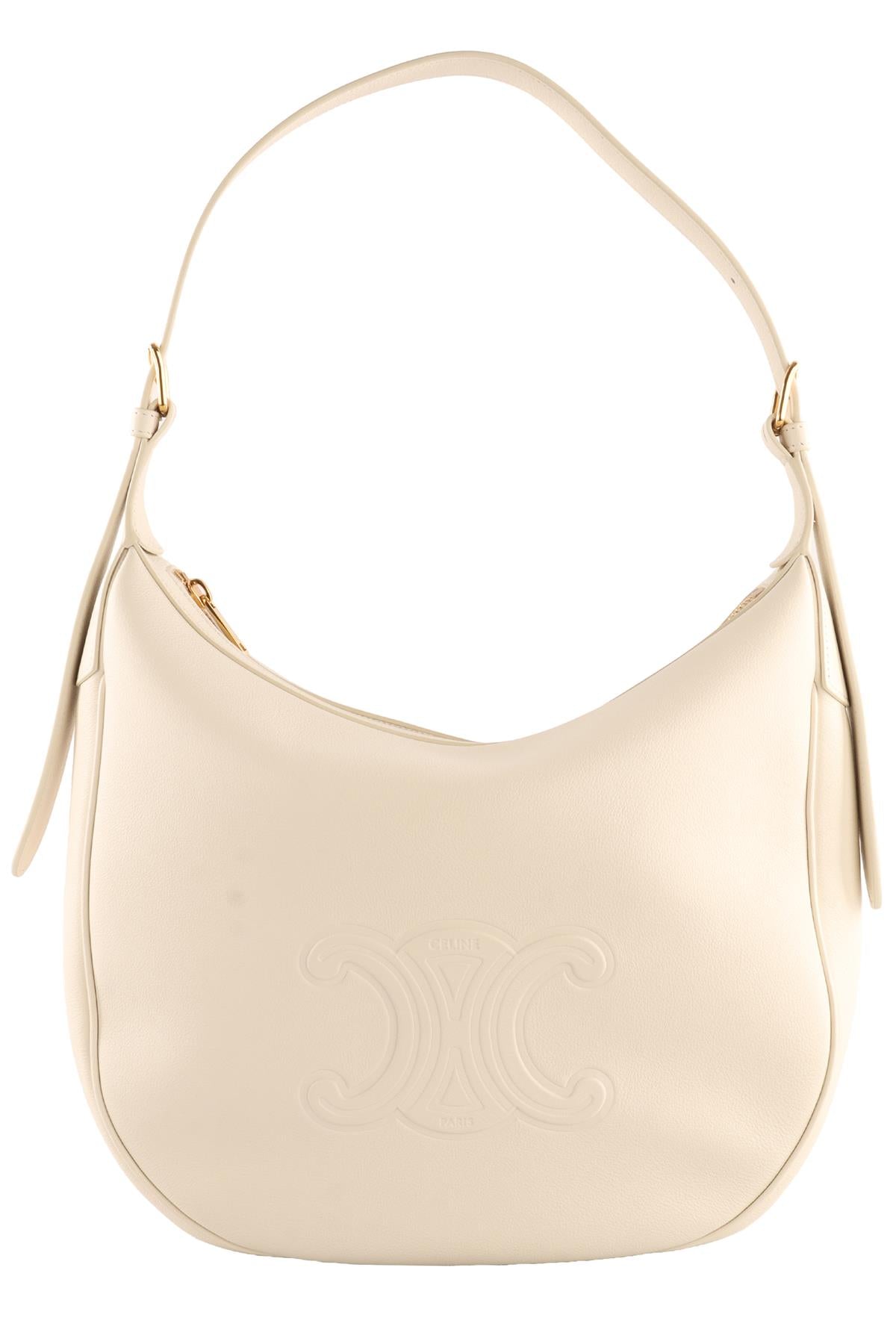 CELINE IVORY HELOISE MEDIUM TRIOMPHE LEATHER SHOULDER BAG