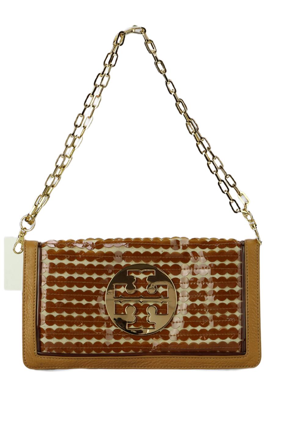 TORY BURCH PVC, CANVAS AND LEATHER CLUTCH