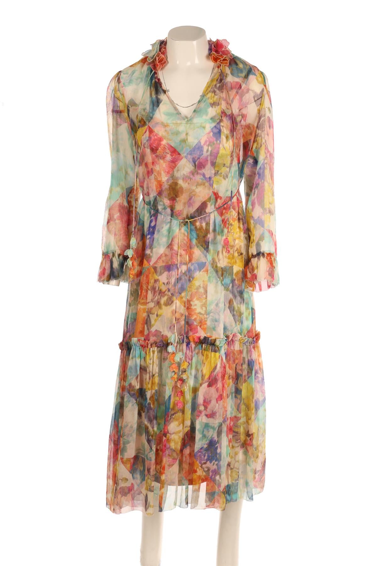 ZIMMERMANN MULTI SILK MAXI DRESS 0 UK 8