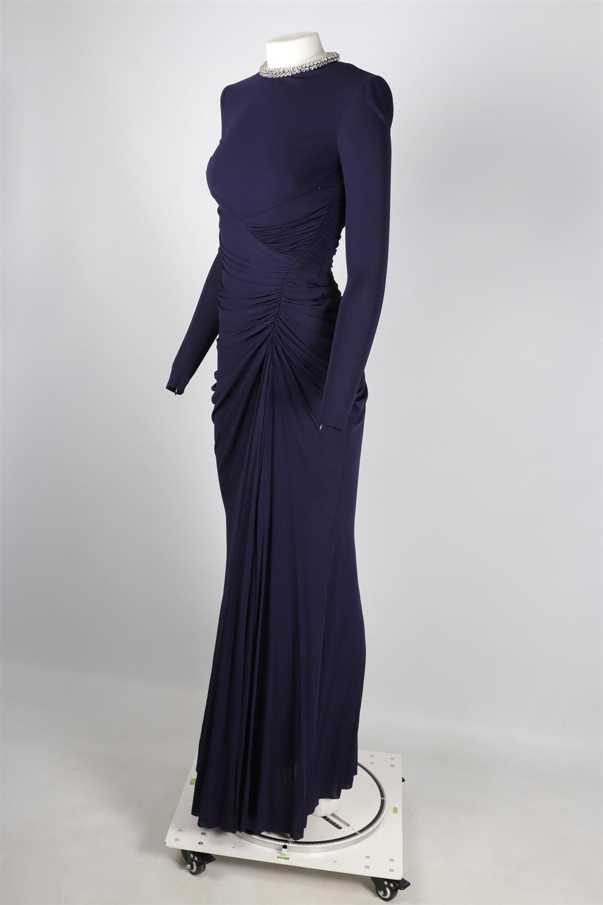 ALEXANDER MCQUEEN NAVY CRYSTAL AND JERSEY GOWN IT 40 UK 8