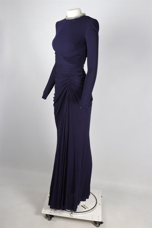 ALEXANDER MCQUEEN NAVY CRYSTAL AND JERSEY GOWN IT 40 UK 8