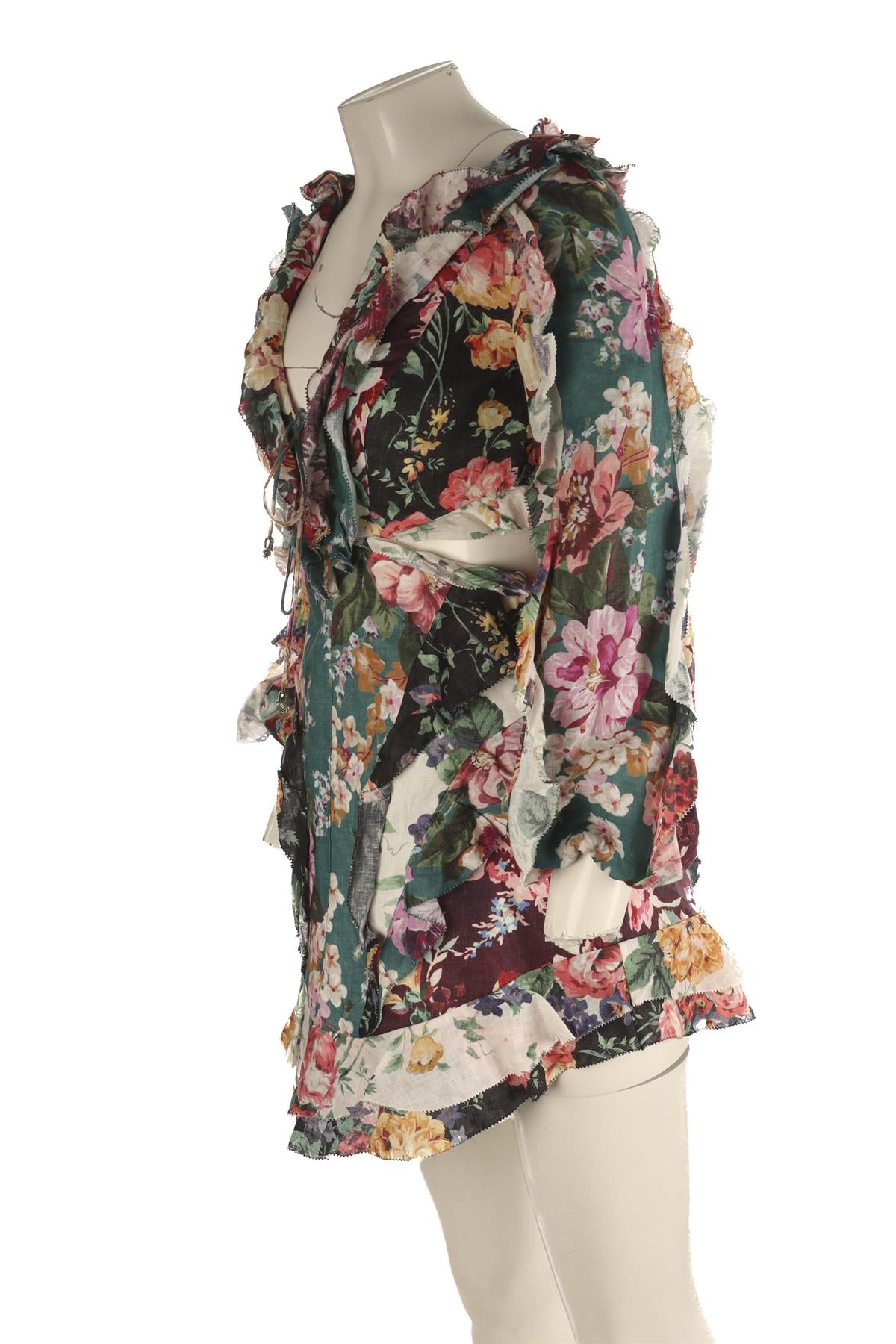 ZIMMERMANN MULTI LINEN MINI DRESS UK 8