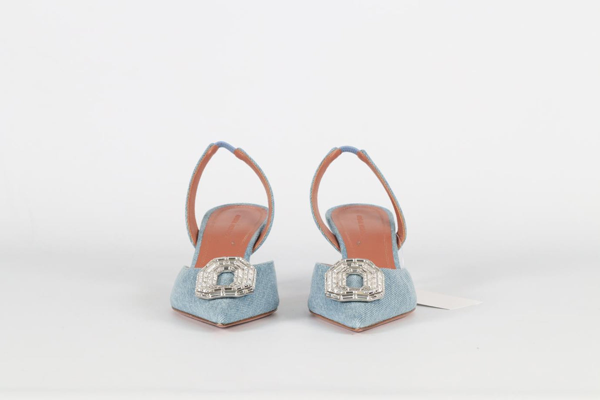 AMINA MUADDI CRYSTAL AND DENIM SLINGBACK PUMPS EU 37.5 UK 4.5 US 7.5
