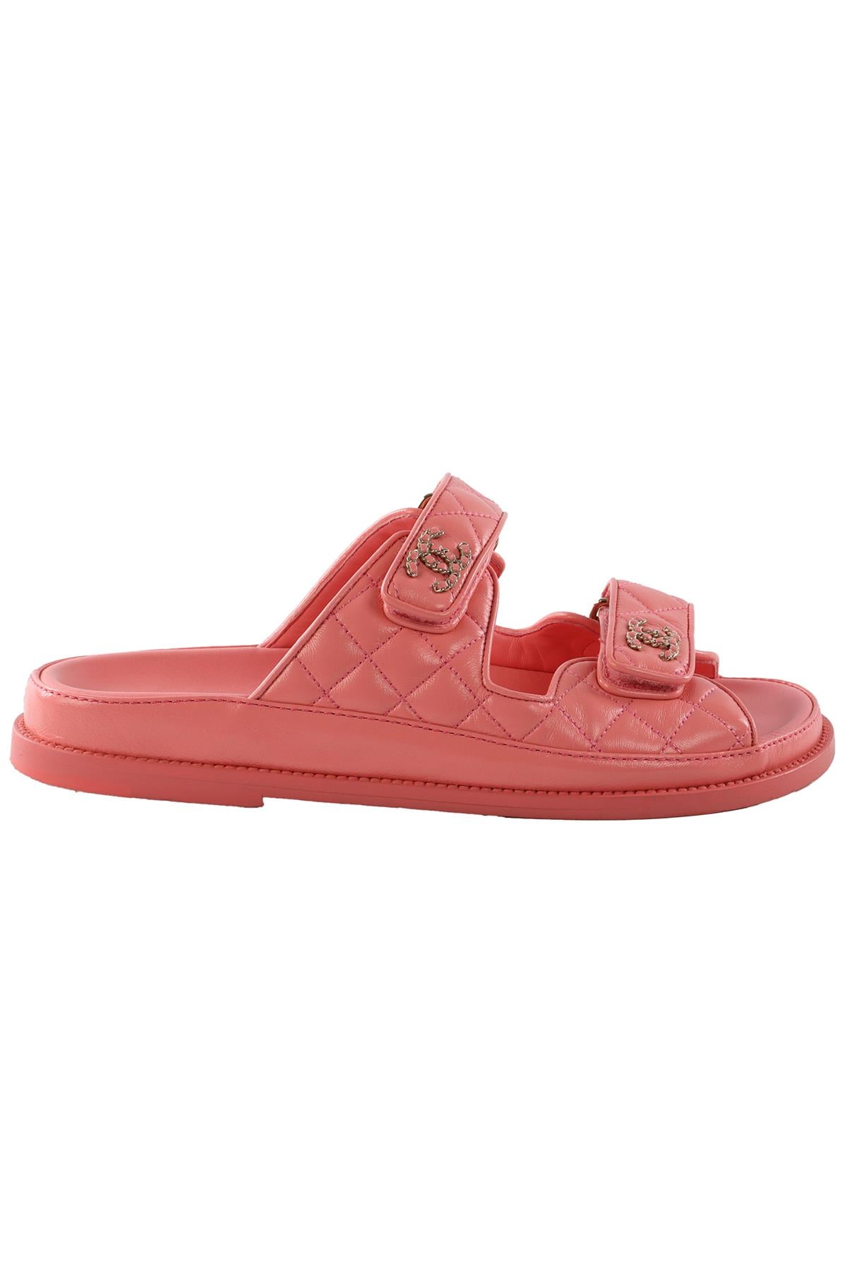 CHANEL PINK 2024 DAD QUILTED LEATHER SANDALS EU 38.5 UK 5.5 US 8.5