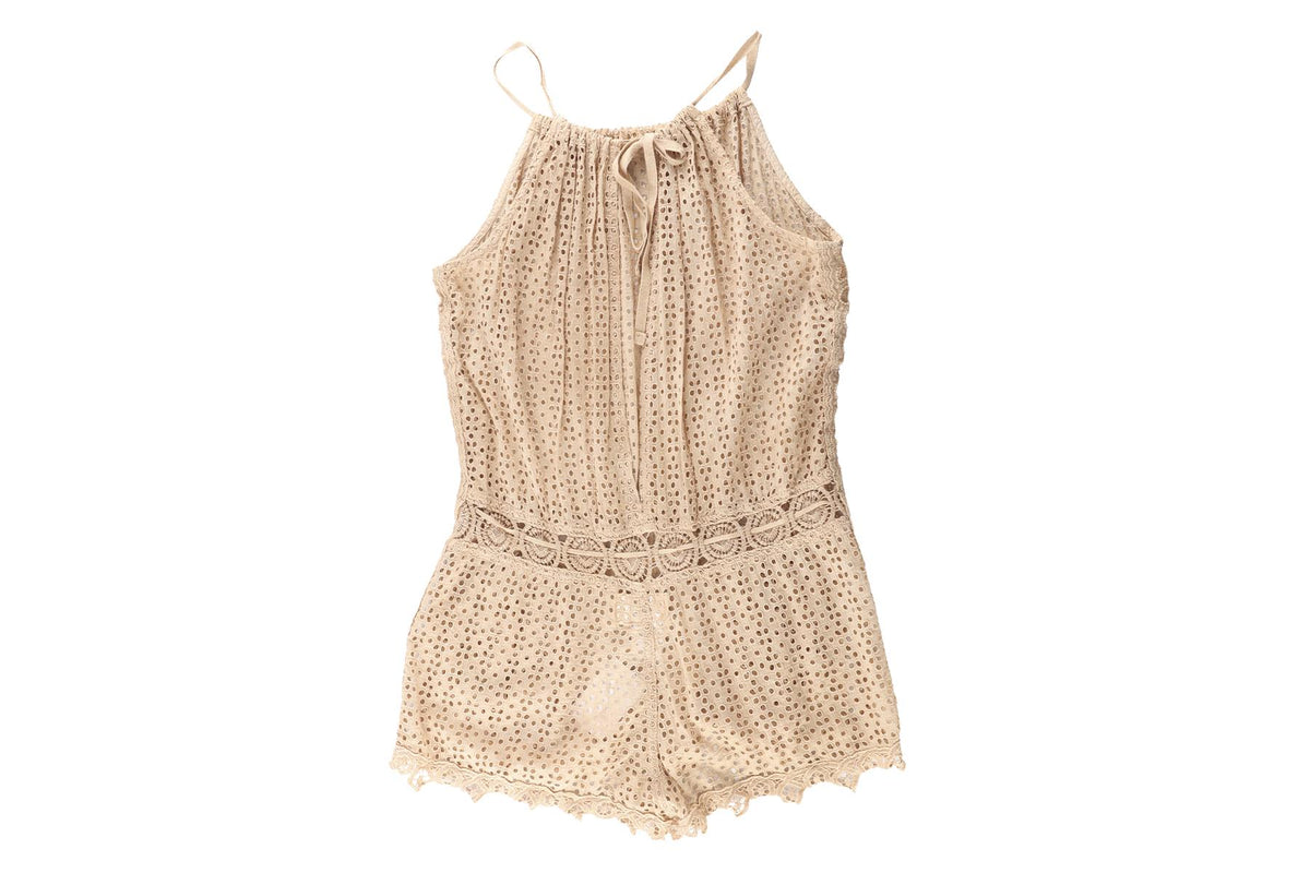 SUNDAY ST TROPEZ BEIGE COTTON PLAYSUIT SMALL