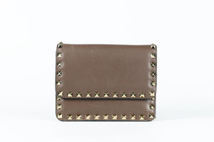 VALENTINO GARAVANI BROWN ROCKSTUD MINI LEATHER SHOULDER BAG