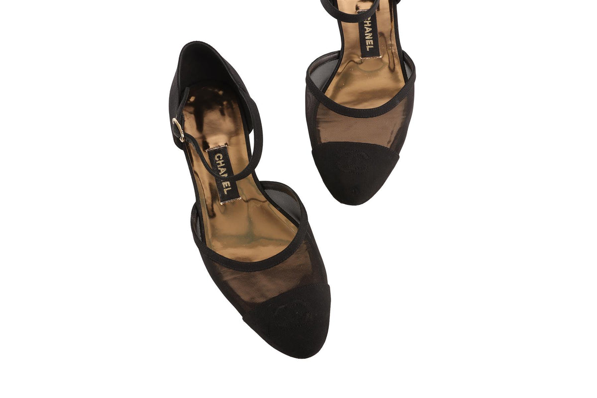 CHANEL BLACK 2021 MESH BALLET FLATS EU 38 UK 5