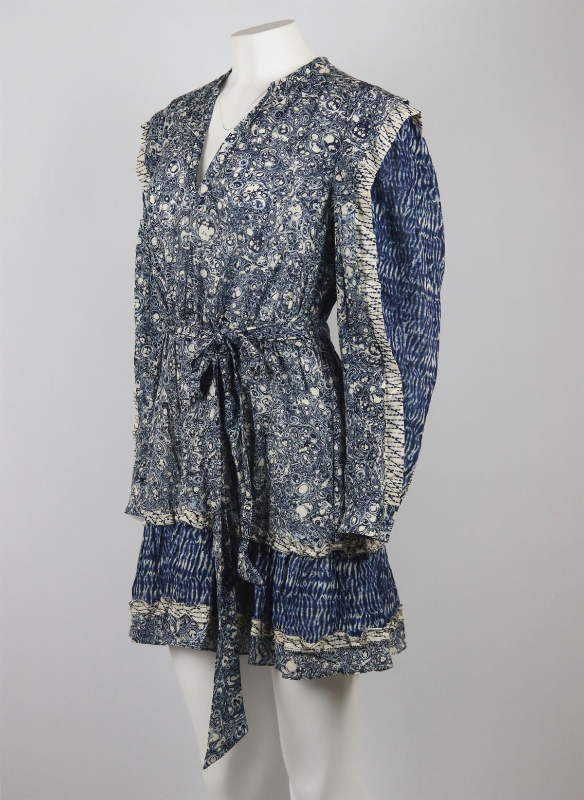 ULLA JOHNSON NOUMI RUFFLED PRINTED COTTON BLEND VOILE MINI DRESS US 10 UK 14