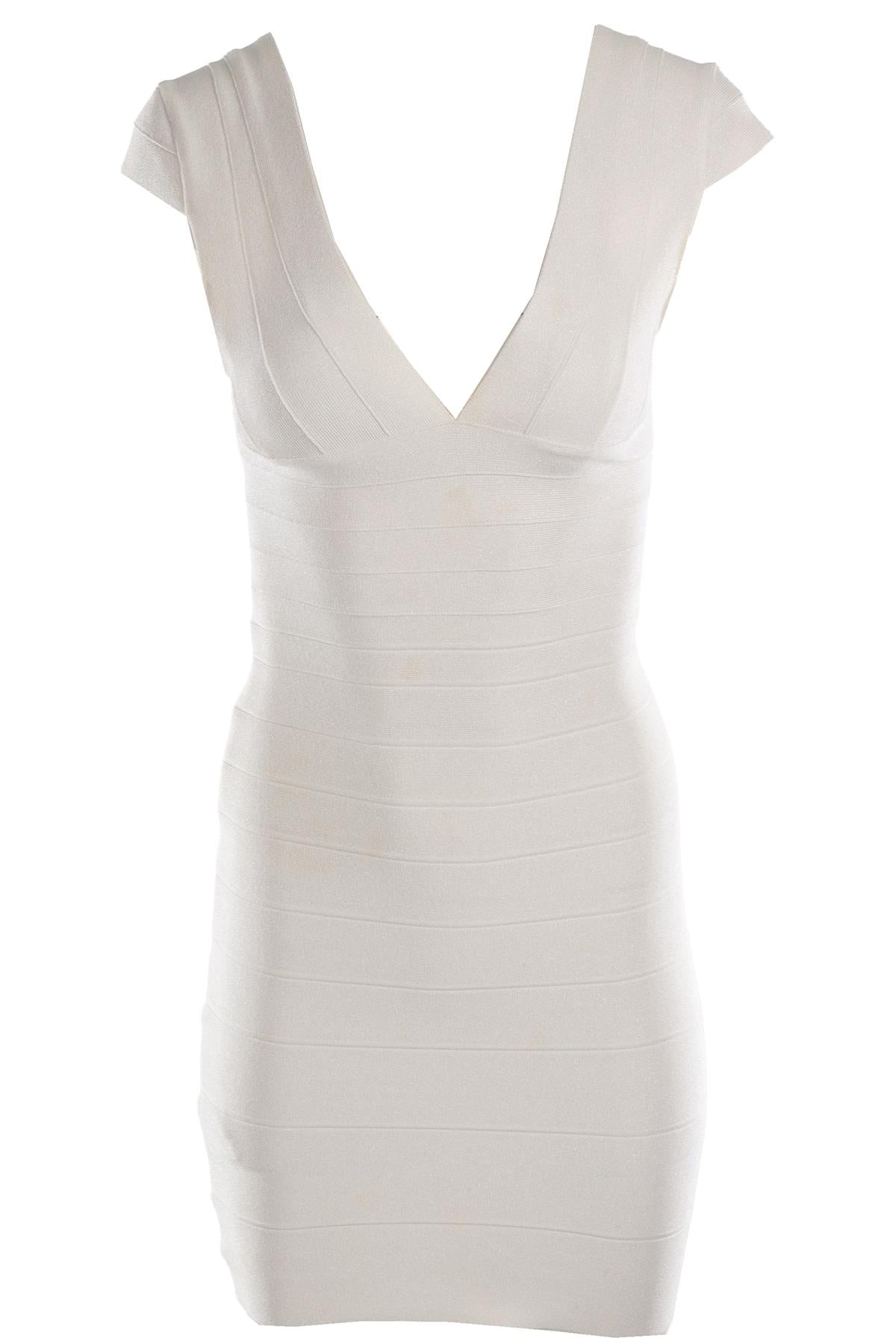 HERVE LEGER ECRU BANDAGE DRESS XSMALL