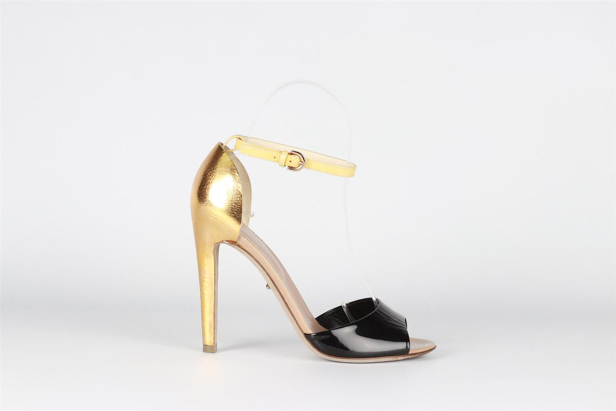 SERGIO ROSSI GOLD AND BLACK LEATHER SANDALS EU 35.5 UK 2.5 US 5.5