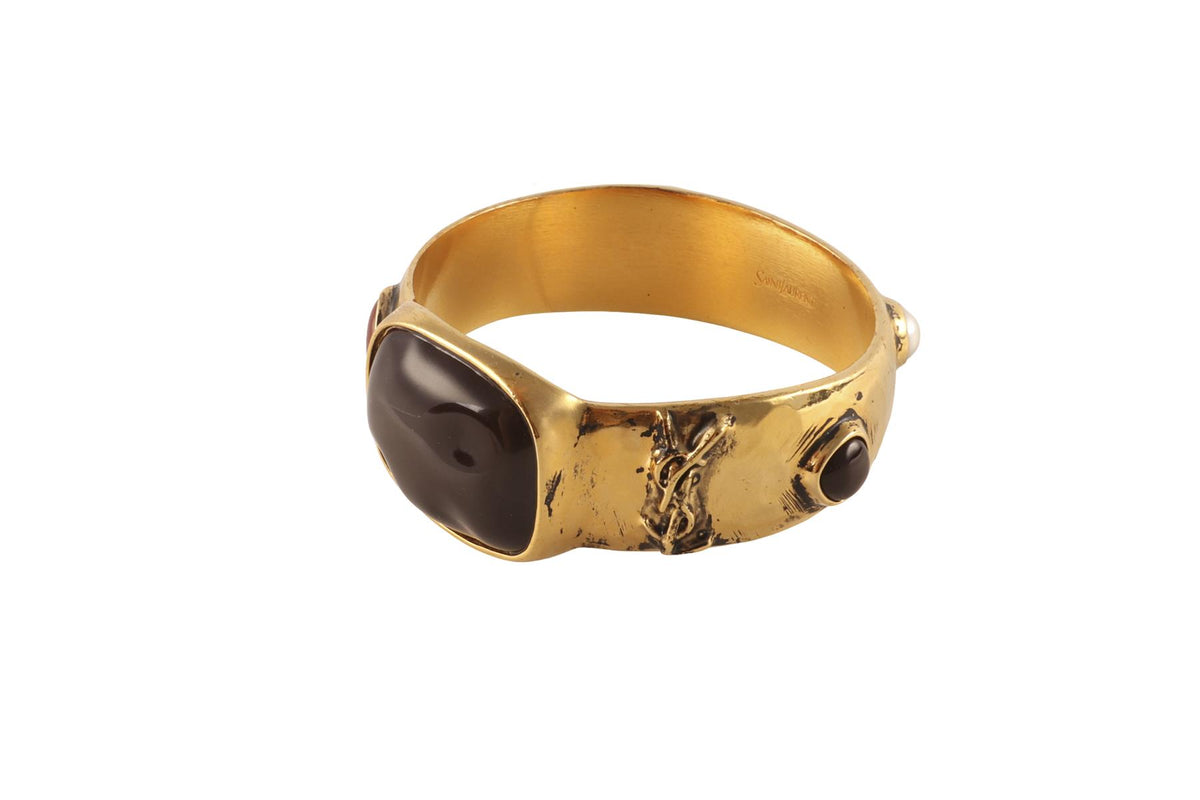 SAINT LAURENT MULTI CASSANDRE CABOCHON GOLD TONE SET OF THREE BANGLES