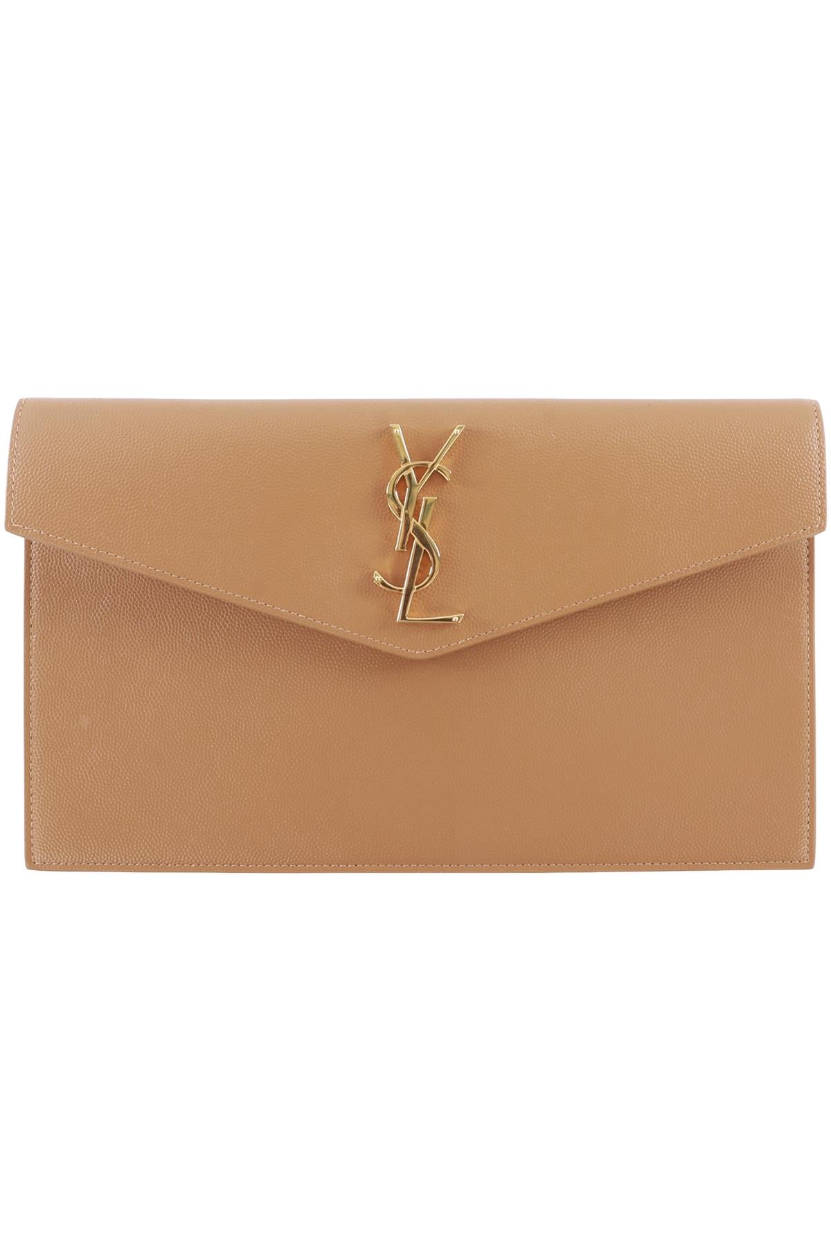 SAINT LAURENT TAN UPTOWN LEATHER CLUTCH