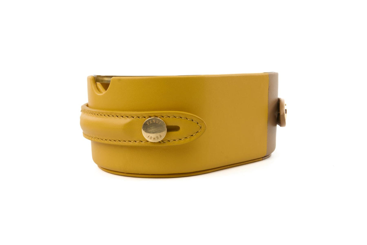 FENDI YELLOW O'LOCK OVAL LEATHER TRINKET BOX