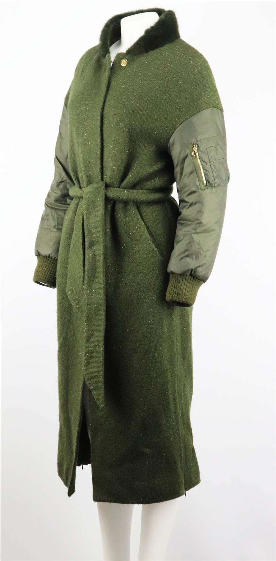 BELTED MINK TRIMMED WOOL KNIT COAT