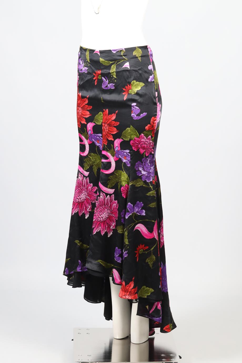EMANUEL UNGARO FLORAL PRINT SATIN MAXI SKIRT FR 36 UK 8