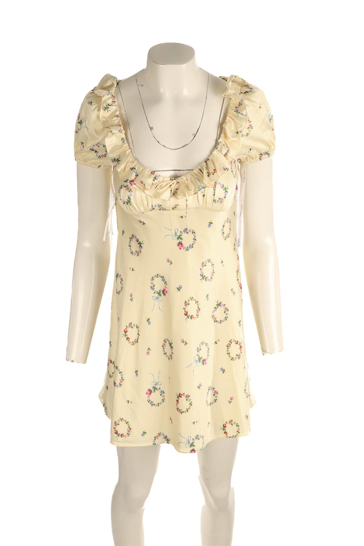 FOR LOVE & LEMONS YELLOW SATIN MINI DRESS XSMALL