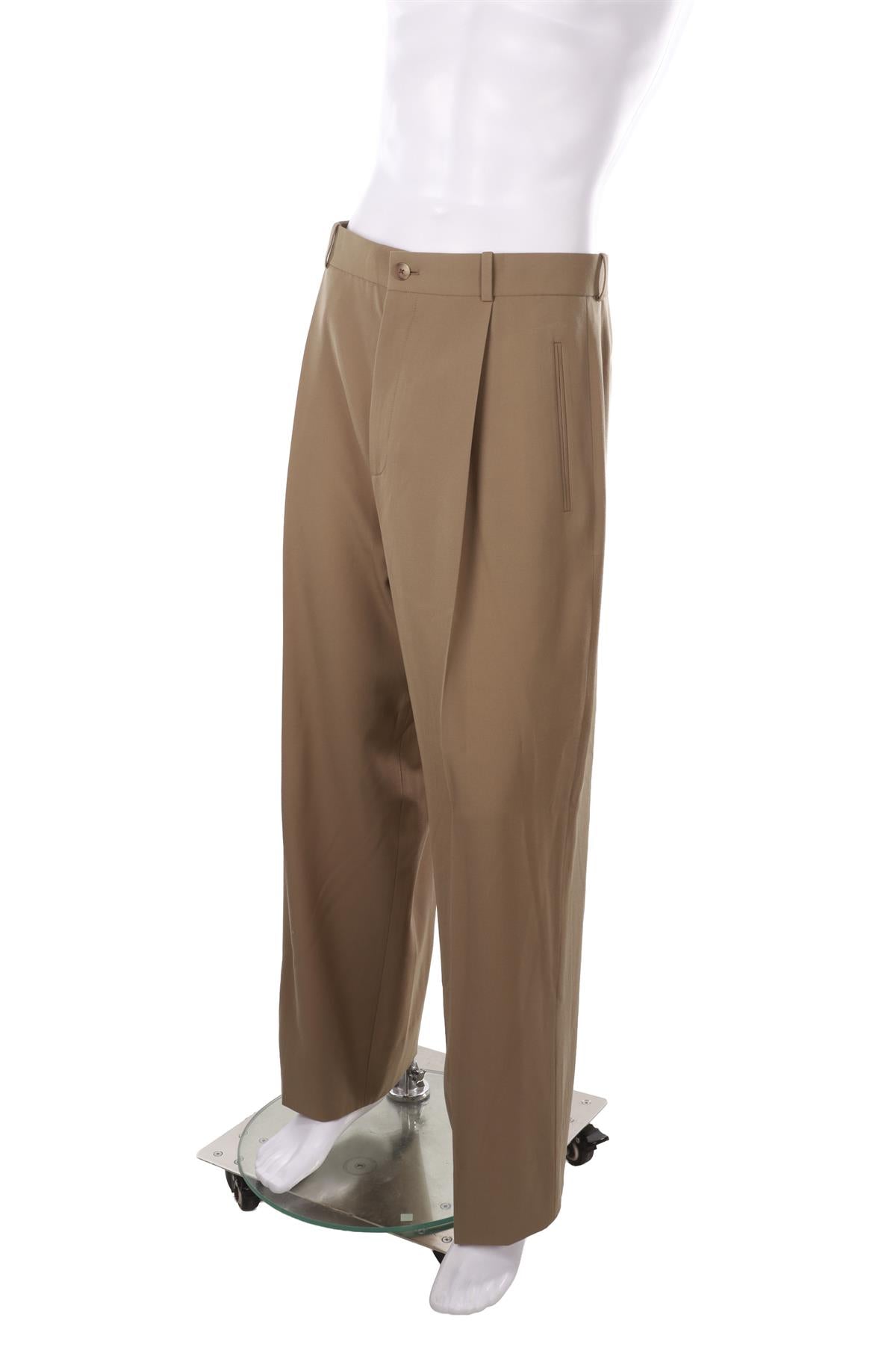 TAUPE MEN'S WOOL STRAIGHT LEG PANTS