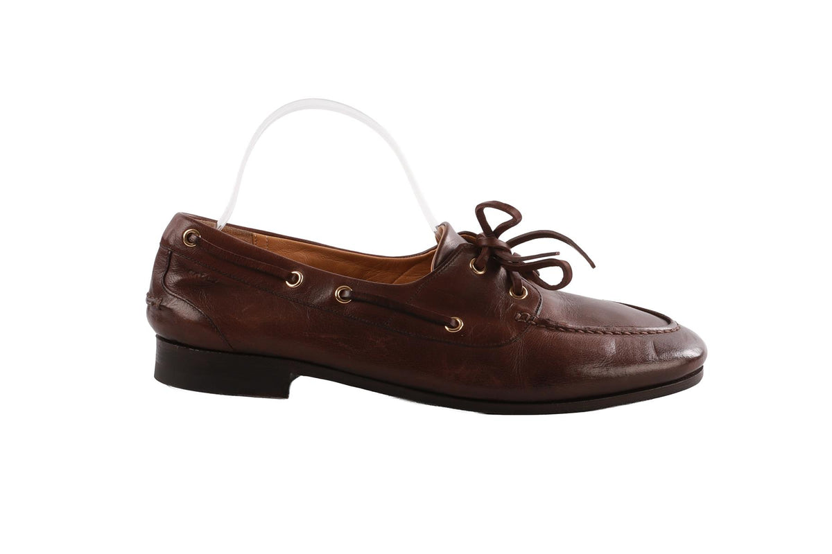 BROWN PATHY LEATHER BOAT SHOES