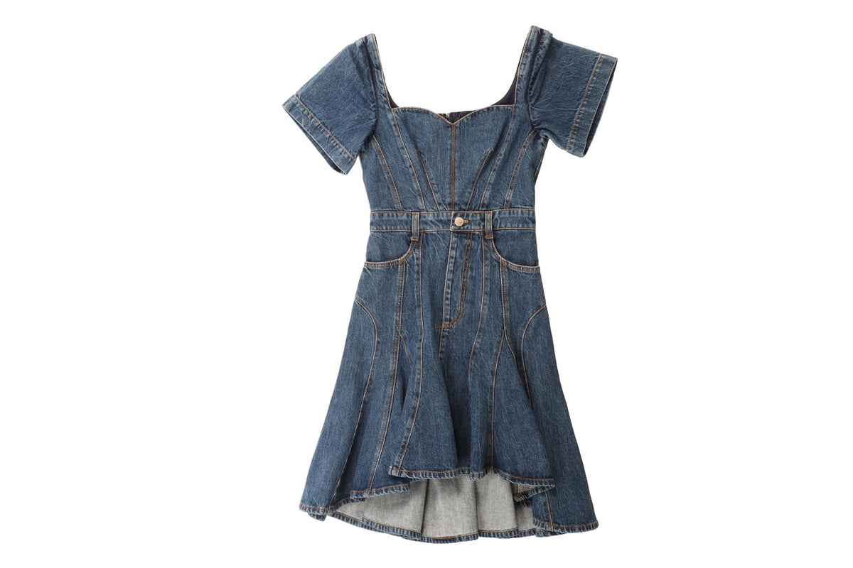 ALEXANDER MCQUEEN BLUE DENIM MINI DRESS IT 36 UK 4