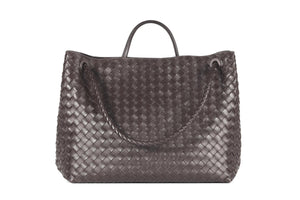 BOTTEGA VENETA BROWN ANDIAMO LARGE INTRECCIATO LEATHER TOTE BAG