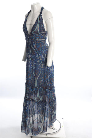 INTERMIX BLUE SILK MAXI DRESS MEDIUM