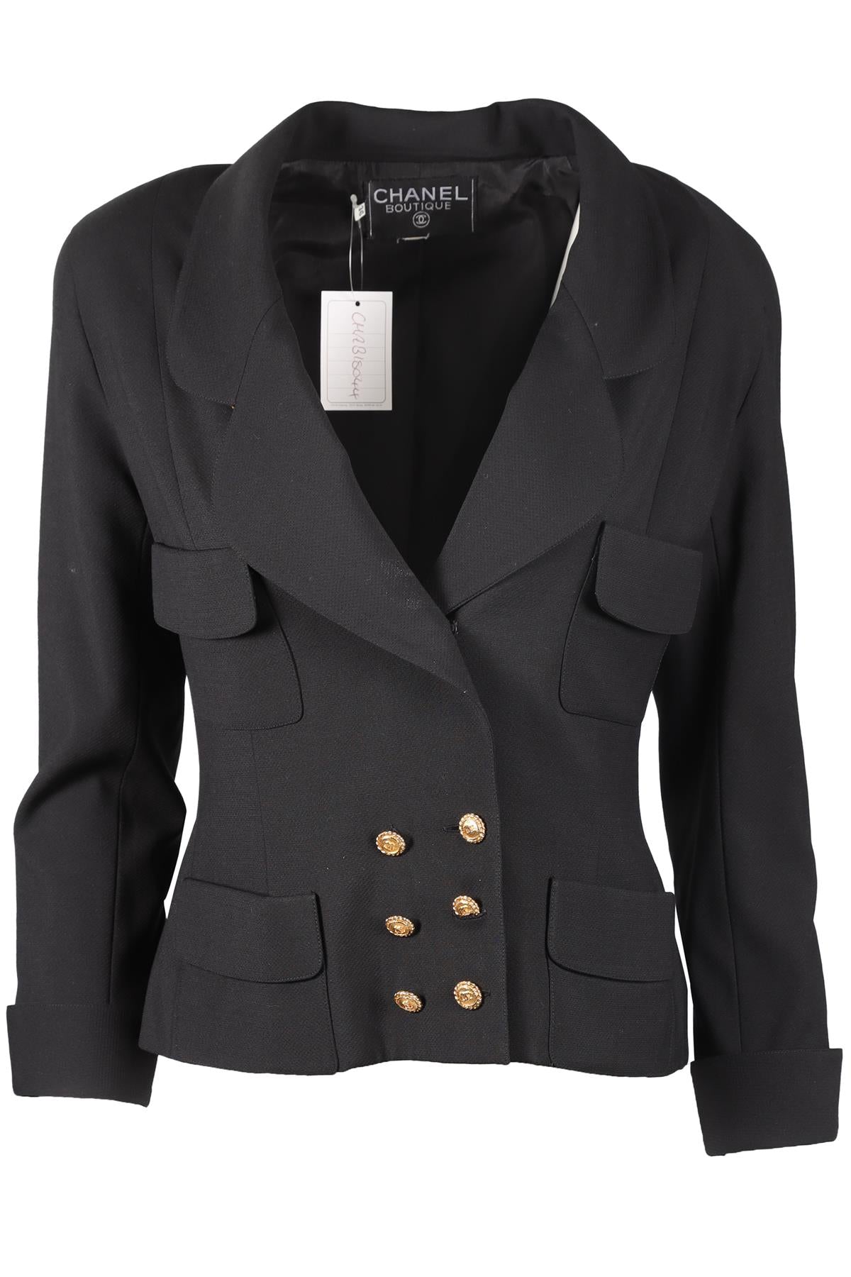 CHANEL BLACK 1988 CREPE BLAZER FR 36 UK 8