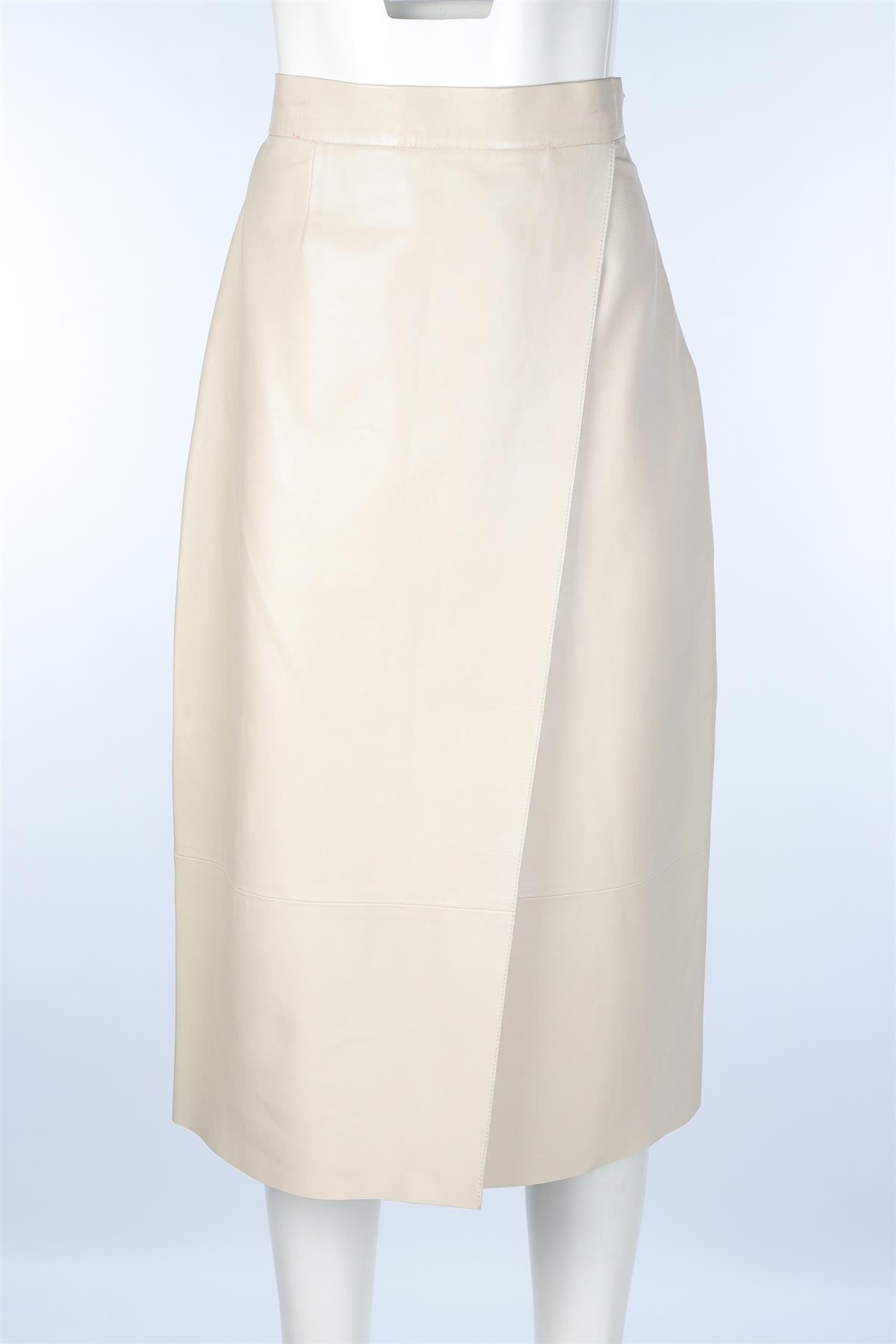 INÈS & MARÉCHAL BEIGE LEATHER MIDI SKIRT FR 38 UK 10