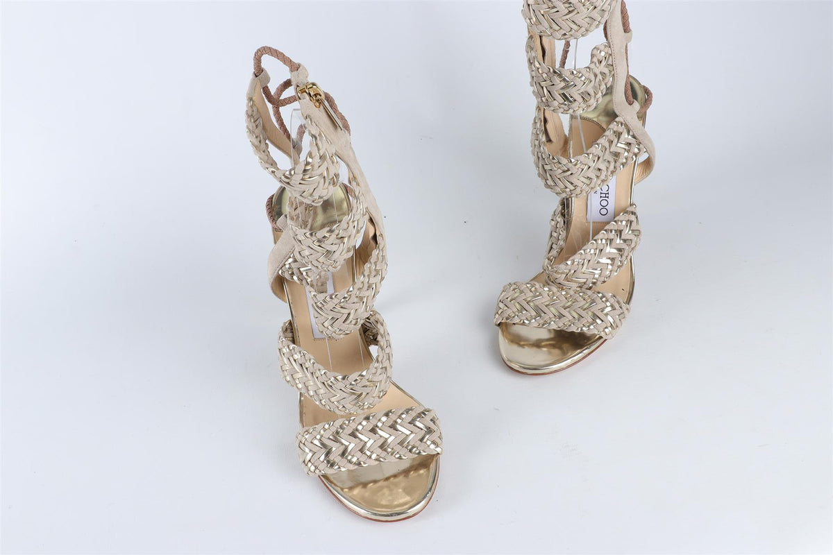 JIMMY CHOO GOLD SUEDE SANDALS EU 38 UK 5 US 8