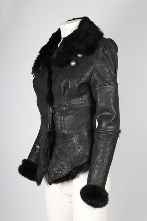 THOMAS WYLDE BLACK FUR AND LEATHER JACKET US 4 UK 8