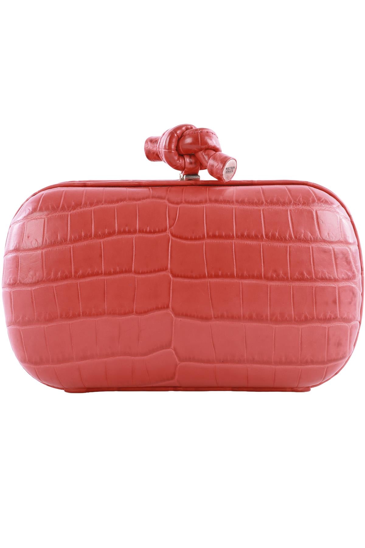 BOTTEGA VENETA RED KNOT CROCODILE CLUTCH