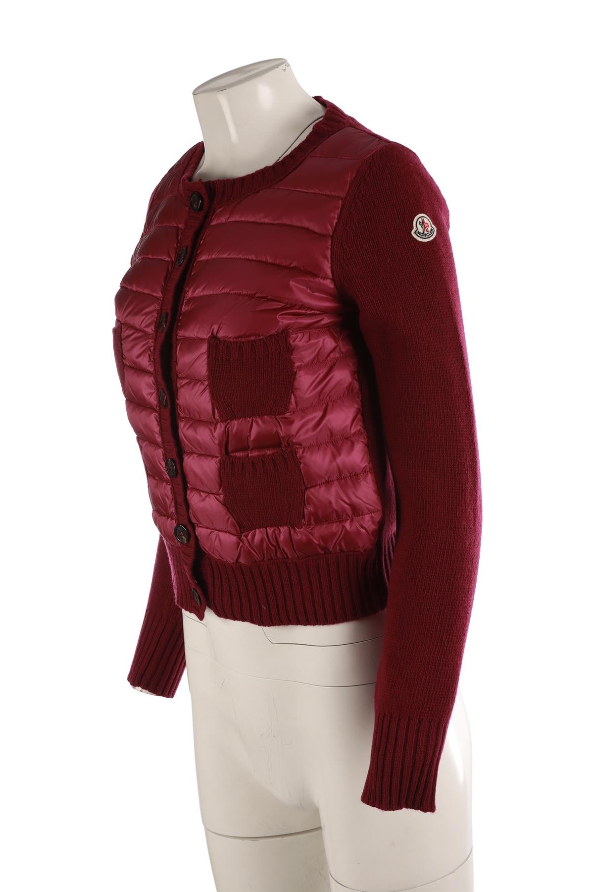 MONCLER PINK PADDED DOWN AND KNIT CARDIGAN SMALL
