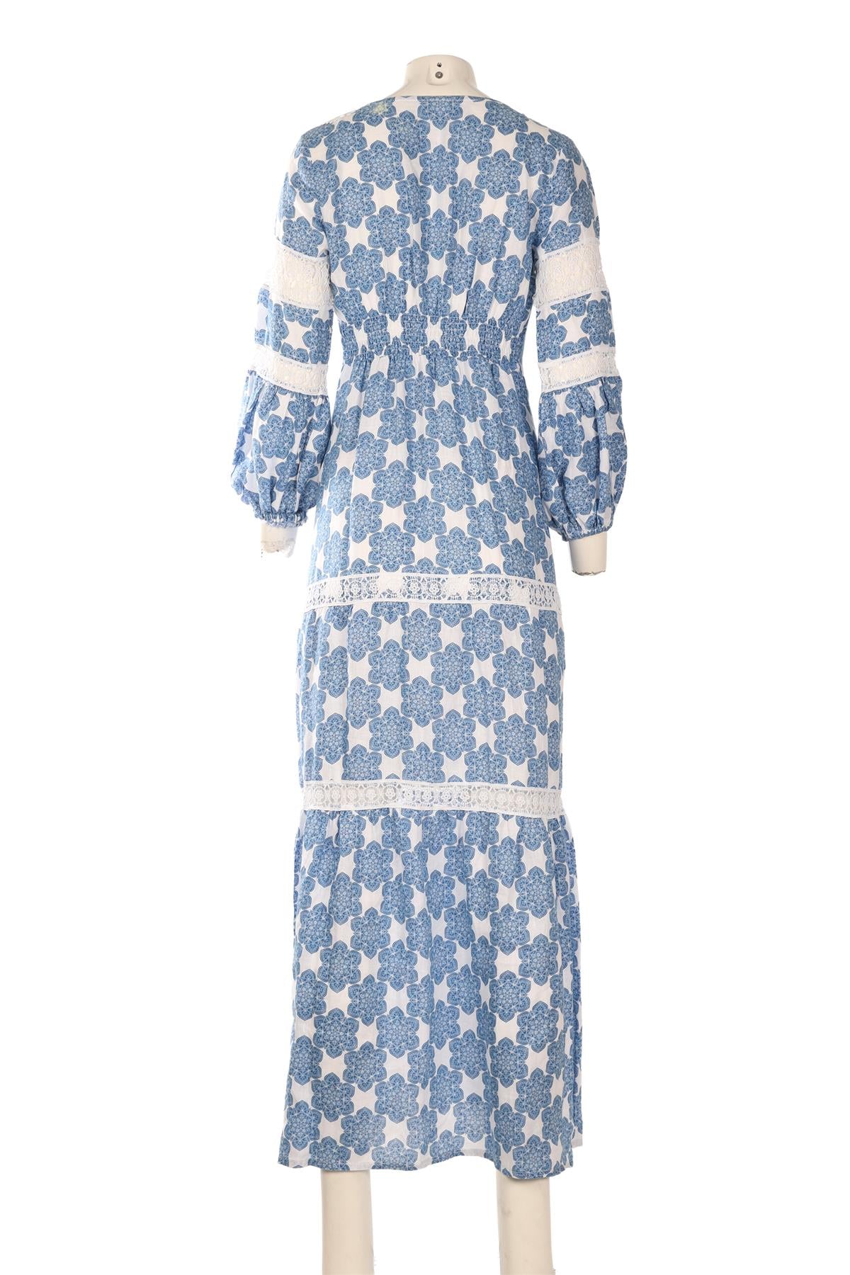 TEMPTATION POSITANO BLUE LINEN MAXI DRESS XSMALL